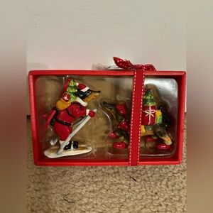 Blue Sky Christmas Dachshund Ornaments with Santa Outfits